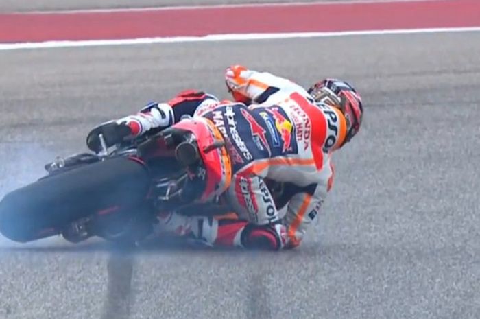 Marc Marquez sempat terjatuh saat menjalani sesi kualifikasi MotoGP Americas 2018, Sabtu (21/4/2018) waktu Amerika Serikat.