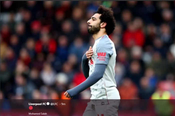 Mohamed Salah seusai mencetak gol untuk Liverpool saat melawan Bournemouth di Stadion Vitality, Sabtu (8/12/2018), pada pekan ke-167 Liga Inggris 2018-2019.