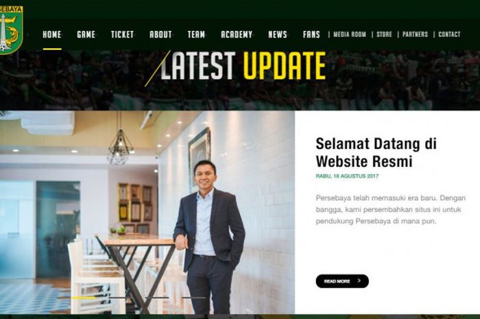 Tampilan website baru Persebaya Surabaya.