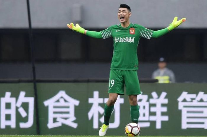 Ekspresi kecewa kiper Guangzhou Evergrande, Zeng Cheng saat timnya dikalahkan Beijing Renhe