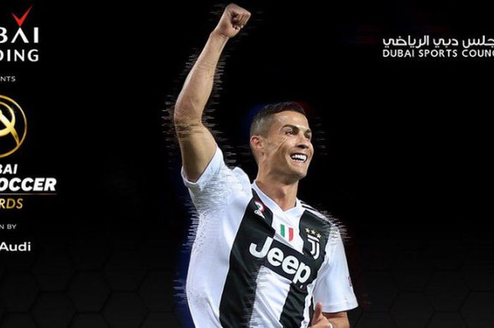 Grafis Cristiano Ronaldo yang memenangi pemain terbaik (Best Player Of The Year) dalam ajang penghargaan Dubai Globe Soccer Awards 2018 yang digelar di Madinat Jumeirah Resort, Dubai pada Kamis (3/1/2019).