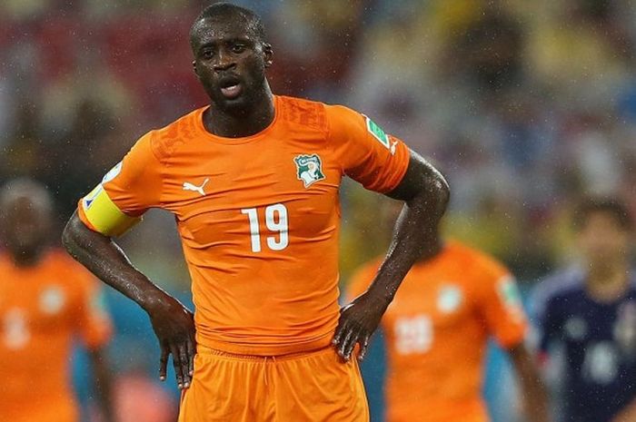 Ekspresi gelandang tim nasional Pantai Gading, Yaya Toure, dalam pertandingan Piala Dunia 2014 Brasil menghadapi Jepang di Arena Pernambuco, Recife, Brasil, pada 14 Juni 2014.