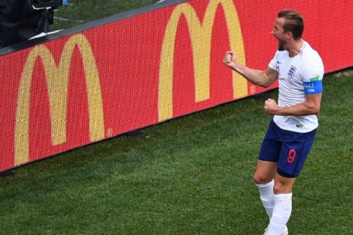   Harry Kane merayakan gol Inggris ke gawang Panama pada pertandingan Grup G Piala Dunia 2018 di Nizhny Novgorod, 24 Juni 2018.   