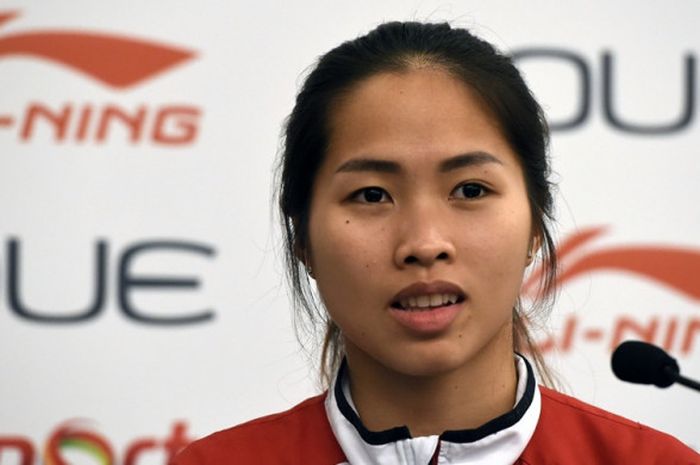 Pebulu tangkis tunggal putri Thailand, Ratchanok Intanon, menghadiri konferensi pers jelang turnamen Singapura Terbuka 2017 di Singapura, 10 April 2017.