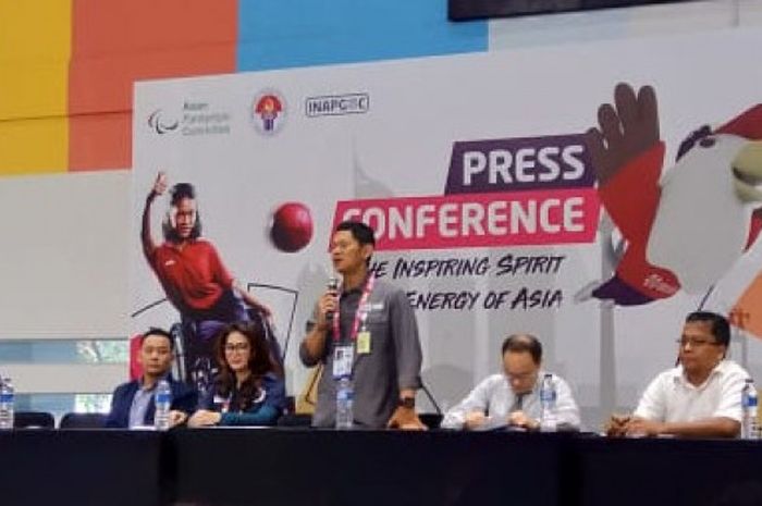 Konferensi merchandise dan sponsor Asian Para Games 2018, Rabu, (3/10/2018) di GBK Arena, Senayan, Jakarta.