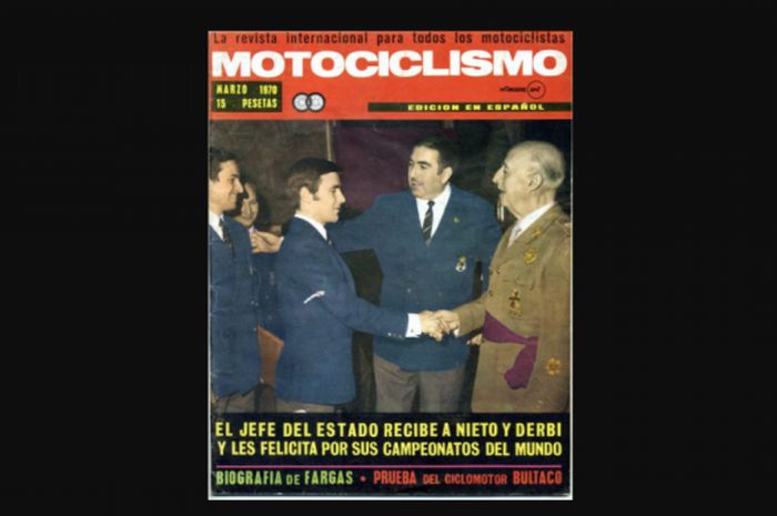 cover motociclismo memuat Jenderal Franco mengucapkan selamat kepada Nieto
