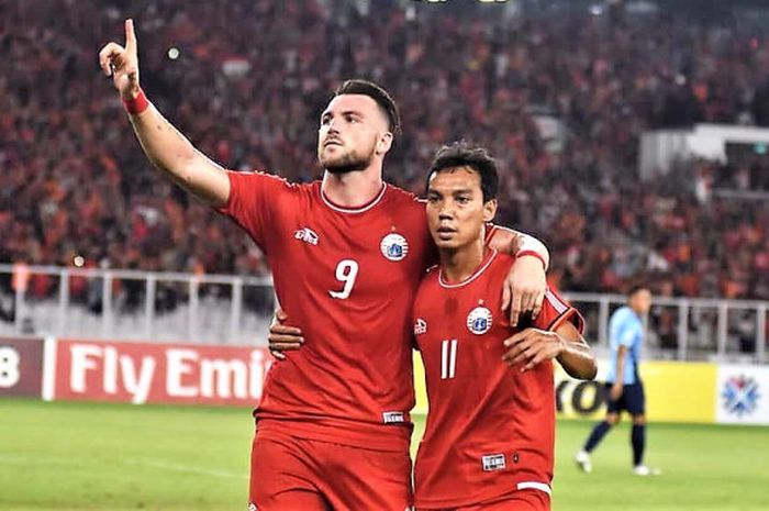   Marko Simic merayakan gol ke gawang Johor DT saat Persija Vs Johor DT di SUGBK, Selasa (10/4/2018)  