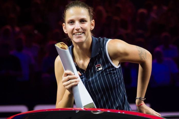 Ekspresi Karolina Pliskova usai berhasil menjuarai turnamen tenis Stuttgart Open 2018 yang berlangsung 23-29 April 2018.