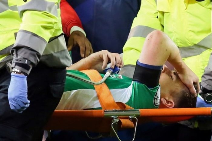 Seamus Coleman mengalami cedera patah kaki kanan di pertandingan Grup D Kualifikasi Piala Dunia 2018 antara Republik Irlandia kontra Wales di Stadion Aviva, Dublin, Jumat (24/3/2017) waktu setempat.