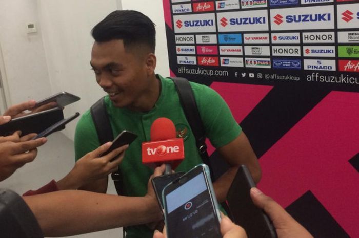 Alfath Fathier memberikan komentar setelah partai Piala AFF 2018 antara timnas Indonesia kontra timnas Timor Leste di Stadion Utama Gelora Bung Karno (SUGBK), Senayan, Jakarta Pusat, Selasa (13/11/2018). 
