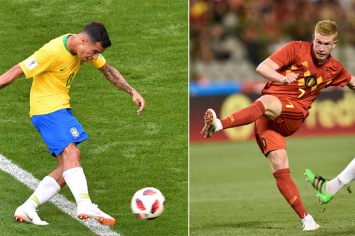 Dua pengatur serangan timnas Brasil dan Belgia, Philippe Coutinho dan Kevin De Bruyne, akan bersua di perempat final Piala Dunia 2018 di Stadion Kazan Arena, Kazan, Sabtu (7/7/2018).