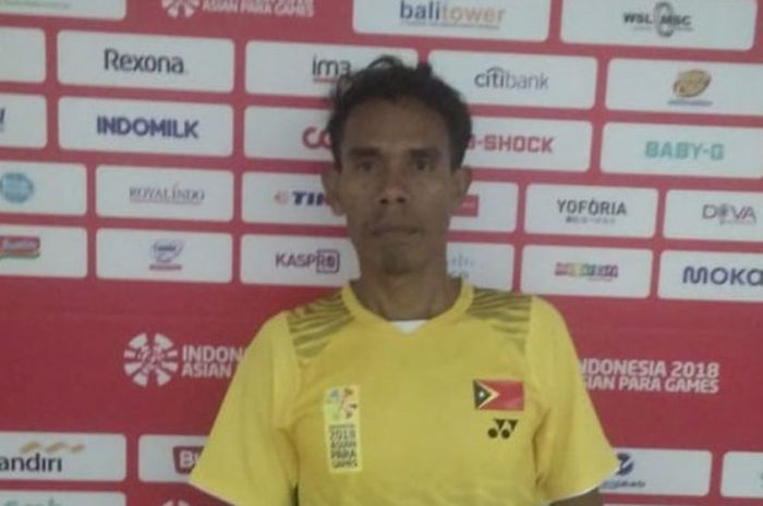 Atlet bulu tangkis kategori SL4 Timor Leste, Gusma Pereira Anibal, saat ditemui di Istora, Senayan (07/10/2018)