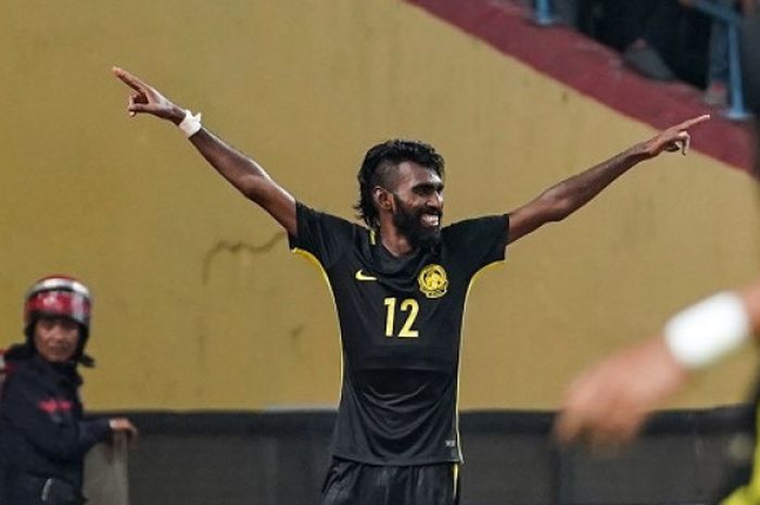 Pemain Malaysia Thanabalan Nadarajah menciptakan tiga gol selama penyisihan Grup A SEA Games 2017.