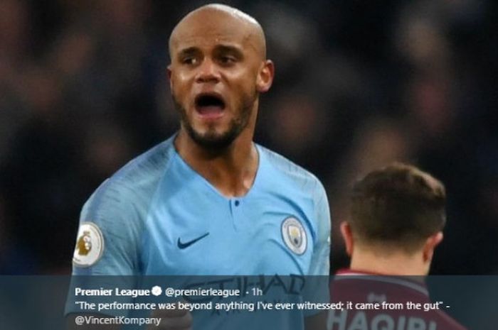 Bek Manchester City, Vincent Kompany saat tampil melawan Liverpool dalam laga Liga Inggris di Stadion Etihad, Manchester pada 3 Januari 2018.