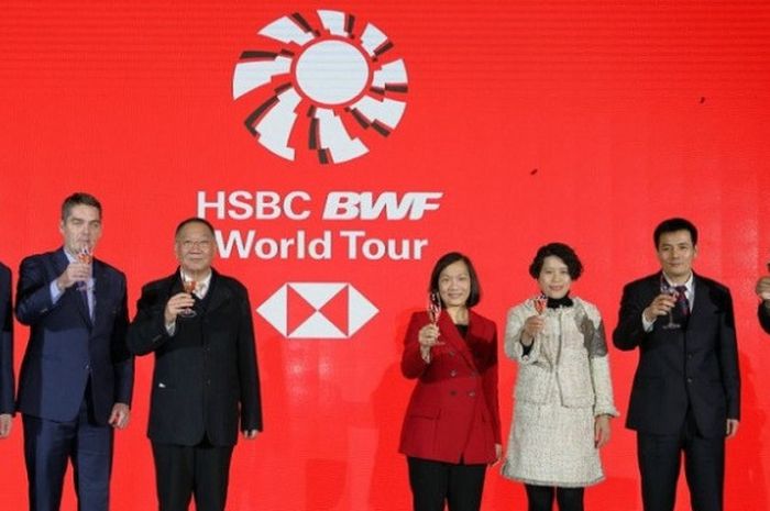 BWF berpose dalam acara peluncuran World Tour Finals di Guangzhou, China, Senin (8/1/2018).