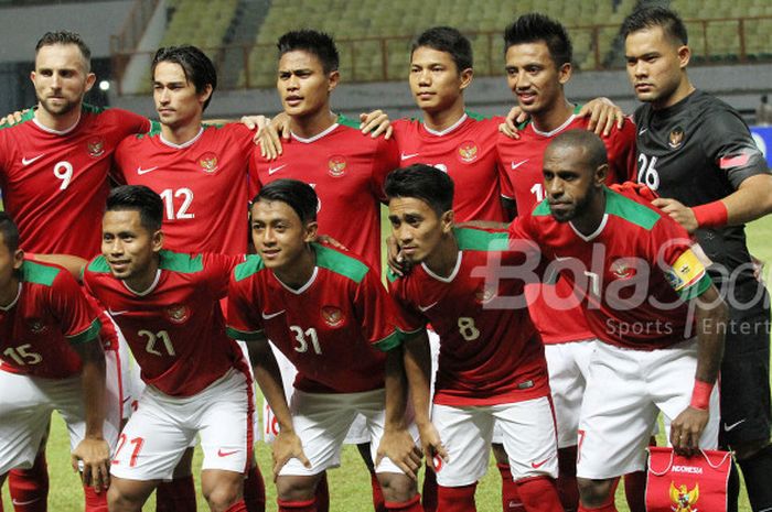 Starting Timnas Indonesia kala menghadapi Timnas U-23 Suriah di Stadion Wibawa Mukti, Cikarang, Kab. Bekasi, pada Sabtu (18/11/2017)