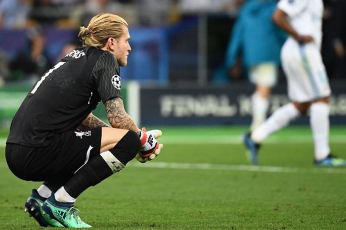 Ekspresi kiper Liverpool FC, Loris Karius, setelah dibobol Real Madrid dalam laga final Liga Champions di Stadion NSC Olimpiyskiy, Kyiv, Ukraina pada 26 Mei 2018.