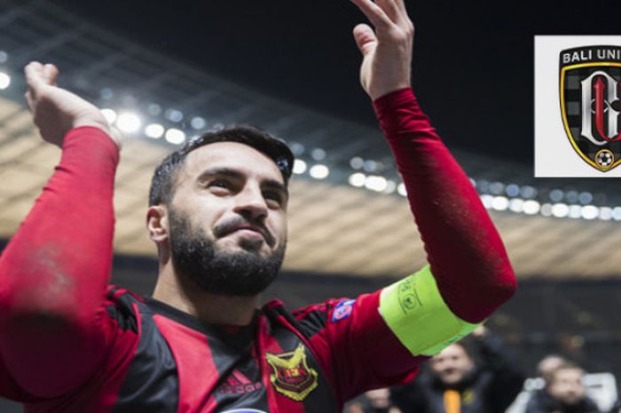 Brwa Nouri, gelandang Ostersunds FK saat berselebrasi usai laga melawan Hertha Berlin di Liga Eropa 2017.