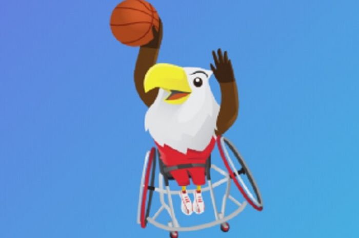 Ilustrasi maskot Asian Para Games 2018, MoMo, untuk cabang olahraga wheelchair basketball atau basket kursi roda.