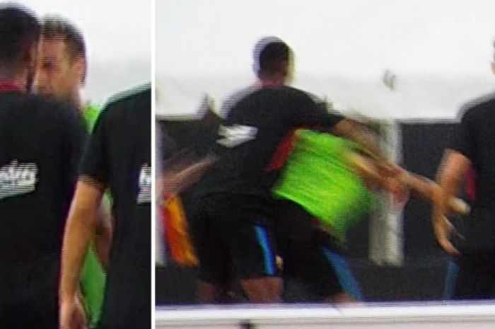 Potongan video pertengkaran antara penyerang FC Barcelona, Neymar, dan bek Nelson Semedo dalam sesi latihan pramusim tim di Miami, Amerika Serikat, Jumat (28/7/2017).