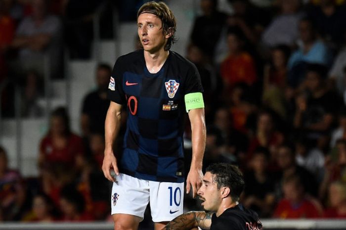 Ekspresi kapten timnas Kroasia, Luka Modric, setelah timnya mengalami kekalahan memalukan 0-6 melawan Spanyol pada pertandingan Liga A Grup 4 UEFA Nations League di Stadion Martinez Valero, Selasa (11/9/2018) waktu setempat atau Rabu dini hari WIB,