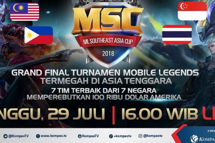 Kompas TV akan menyiarkan langsung turnamen Mobile Legends Southeast Asia Cup 2018 pada Minggu (29/7/2018).