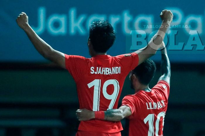 Pemain timnas u-23 Indonesia, Hanif Sjahbandi, merayakan gol ke gawang Hong Kong pada laga Grup A Asian Games 2018 di Stadion Patriot Candrabhaga, Bekasi, Senin (20/8/2018).