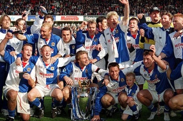 Selebrasi Blackburn Rovers saat menjuarai Premier League, 14 Mei 1995. 