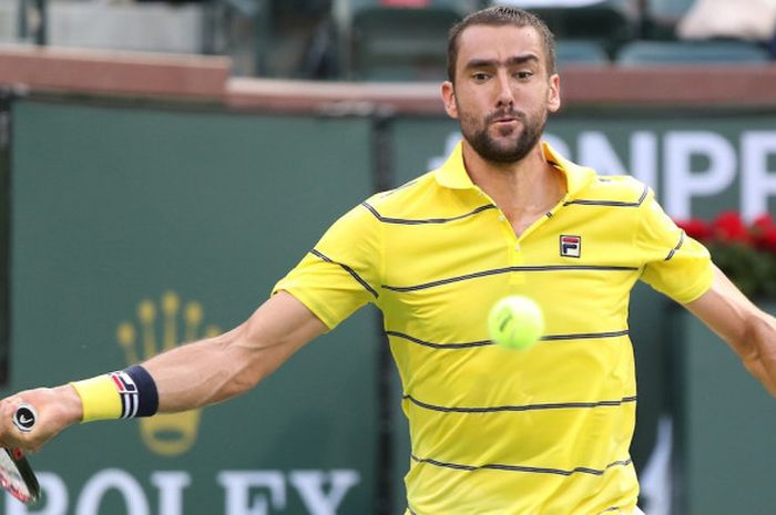 Petenis tunggal putra Kroasia, Marin Cilic, saat tampil pada babak 16 besar Indian Wells Masters 2018 yang digelar Selasa (13/3/2018) waktu Amerika Serikat.