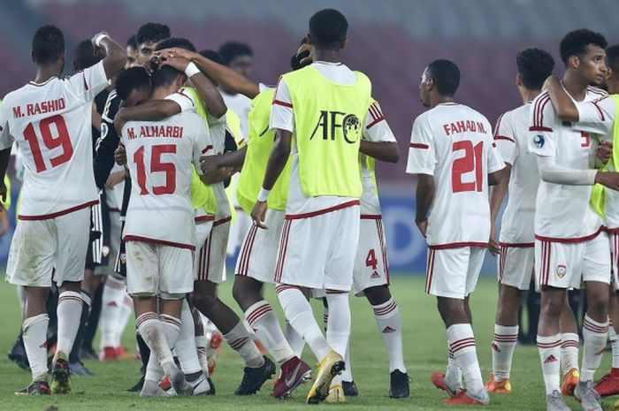 Timnas U-19 Uni Emirat Arab saat laga melawan Qatar di Piala Asia U-19 2018.