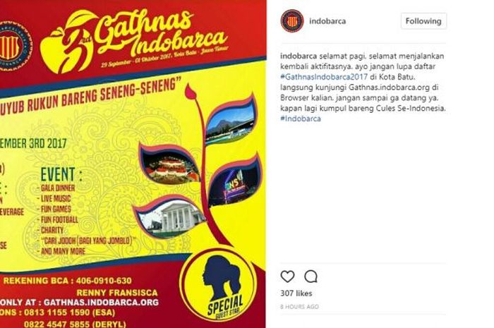 Poster Gathering Nasional Ketiga Indobarca yang akan diadakan di Malang, Jawa Timur