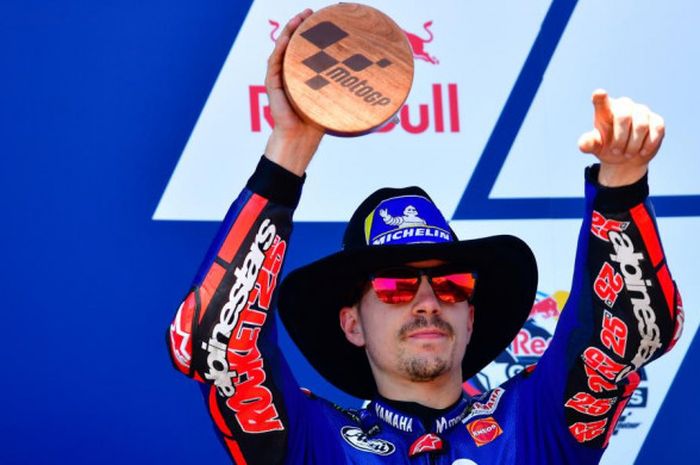  Ekspresi Maverick Vinales (Movistar Yamaha) usai tampil sebagai runner up balapan MotoGP Americas 2018 yang berlangsung Minggu (22/4/2018) siang waktu Amerika Serikat. 