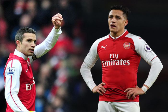 Mantan striker Arsenal, Robin van Persie, dan striker andalan Arsenal saat ini, Alexis Sanchez