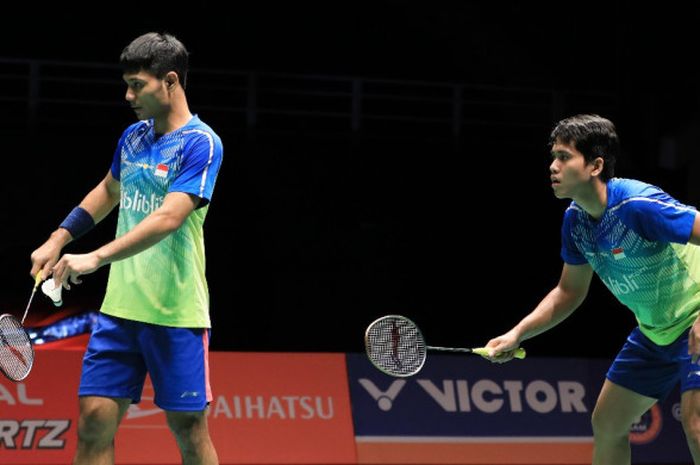 Pasangan ganda putra Indonesia, Berry Angriawan/Hardianto, bermain pada babak pertama Malaysia Masters 2019, Rabu (16/1/2019)