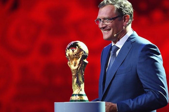 Jerome Valcke saat menghadiri undian Kualifikasi Piala Dunia 2018 di Konstantin Palace, Rusia, 25 Juli 2015.