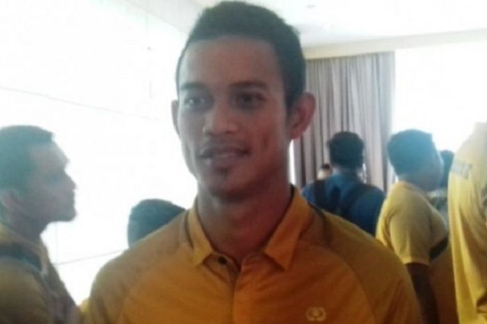 Pemain Bhayangkara FC, Maldini Pali, saat menghadiri launching tim di Hotel Borobudur, Jakarta Pusat, Jumat (23/2/2018)