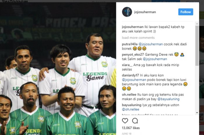 Joshua Jojo suherman instagram mengenakan jersey persebaya HUT Persebaya Gelora Bung Tomo
