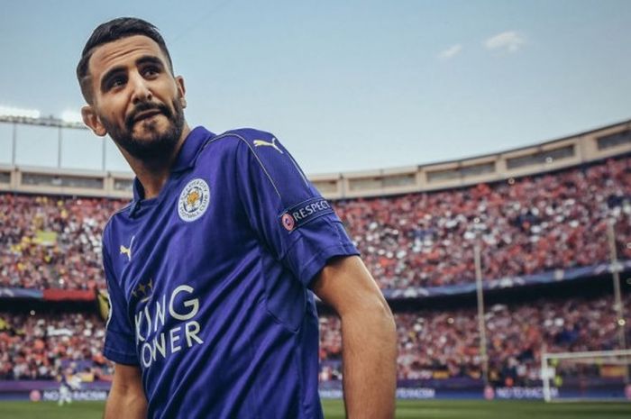 Pemain Leicester City, Riyad Mahrez, pada pertandingan perempat final leg I Liga Champions melawan Atletico Madrid, 12 April 2017, di Stadion Vicente Calderon, Madrid.