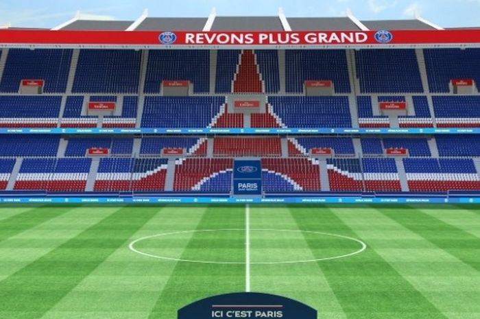 Salah satu tampilan pada aplikasi FANSPARC milik Paris Saint-Germain yang diluncurkan pada Selasa (20/9) memperlihatkan stadion Parc des Princes.