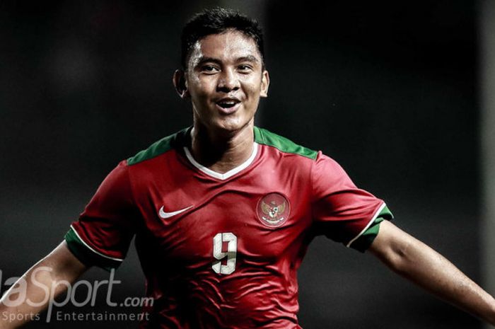  Ekspresi pemain Timnas U-19, Muhammad Rafli Mursalim, dalam pertandingan persahabatan melawan Kamboja. 