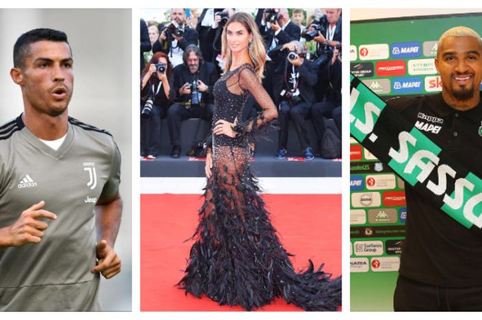 Kolase foto Melissa Satta diantara Cristiano Ronaldo (kiri) dan Kevin-Prince Boateng