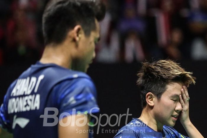 Pasangan ganda putra Indonesia, Tontowi Ahmad/Liliyana Natsir, pada  final Indonesia Masters 2018 di Istora Senayan, Jakarta, Minggu (28/1/2018).