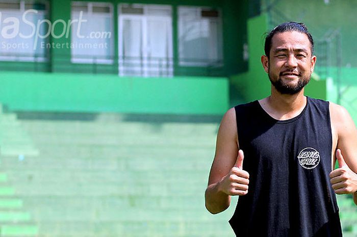 Pemain belakang Perseru Serui, Kunihiro Yamashita, saat mengikuti latihan di Stadion Gajayana Malang, Jawa Timur, Rabu (16/05/2018) pagi.