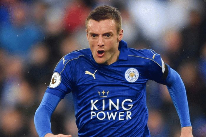 Pemain Leicester City, Jamie Vardy dalam laga Premier League antara Leicester City kontra Stoke City di King Power Stadium, 01 April 2017. 