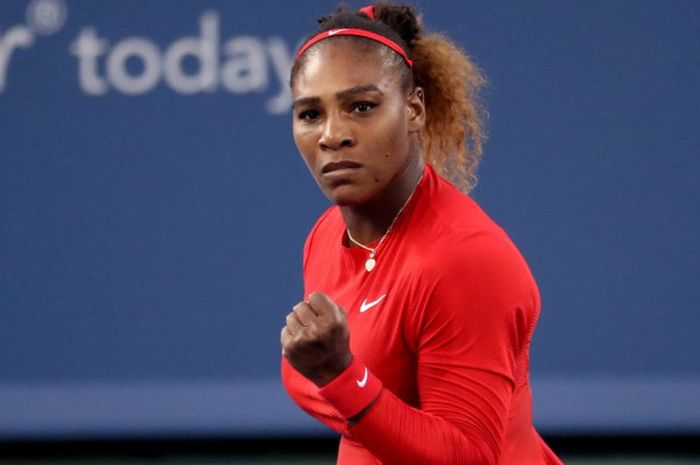 Ekspresi Serena Williams (Amerika Serikat) saat melakoni laga pertandingan babak pertama Cincinnati Masters 2018, Selasa (14/9/2018) dini hari WIB.