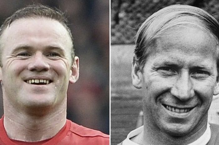 Kapten Manchester United, Wayne Rooney, dan legenda klub, Sir Bobby Charlton.