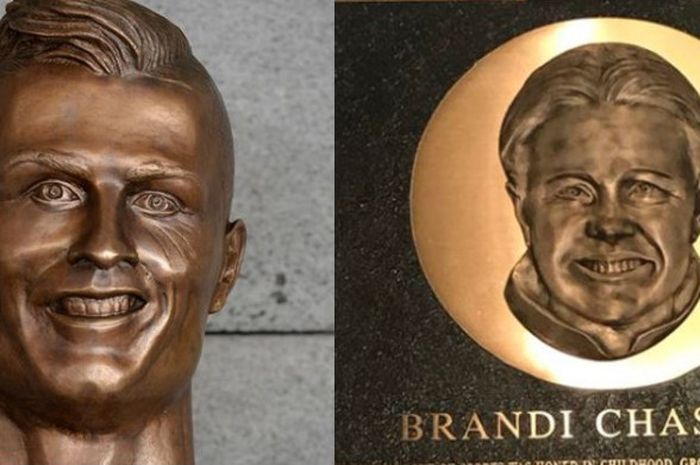 Patung Cristiano Ronaldo dan Brandi Chastain