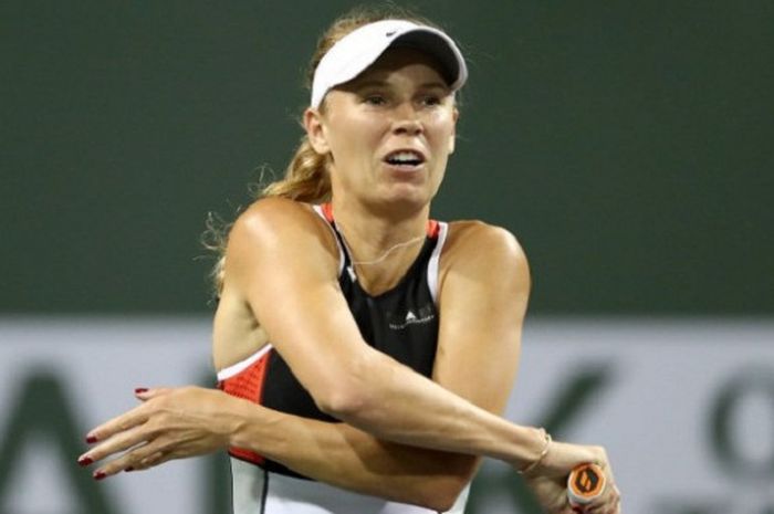 Petenis tunggal putri Denmark, Caroline Wozniacki, menjalani laga Indian Wells Masters 2018 melawan Daria Kasatkina (Rusia), di California, Amerika Serikat, Selasa (13/3/2018).