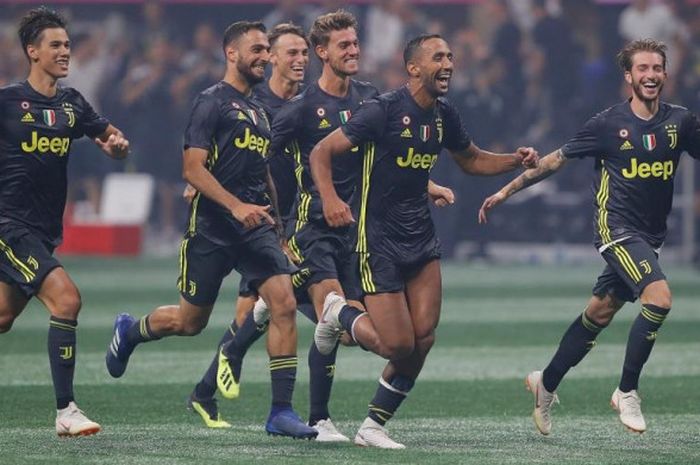 Para pemain Juventus merayakan kemenangan atas tim MLS All-Stars dalam laga uji coba di Mercedes-Benz Stadium, Atlanta, 1 Agustus 2018.