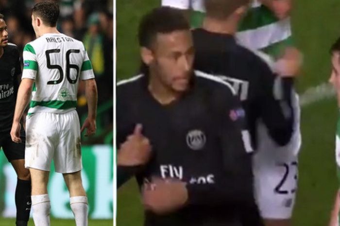 Pemain PSG, Neymar, terlibat pertikaian kecil dengan bek muda Celtic FC, Anthony Ralston.